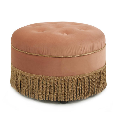 24" Orange Velvet Round Tufted Ottoman F36811