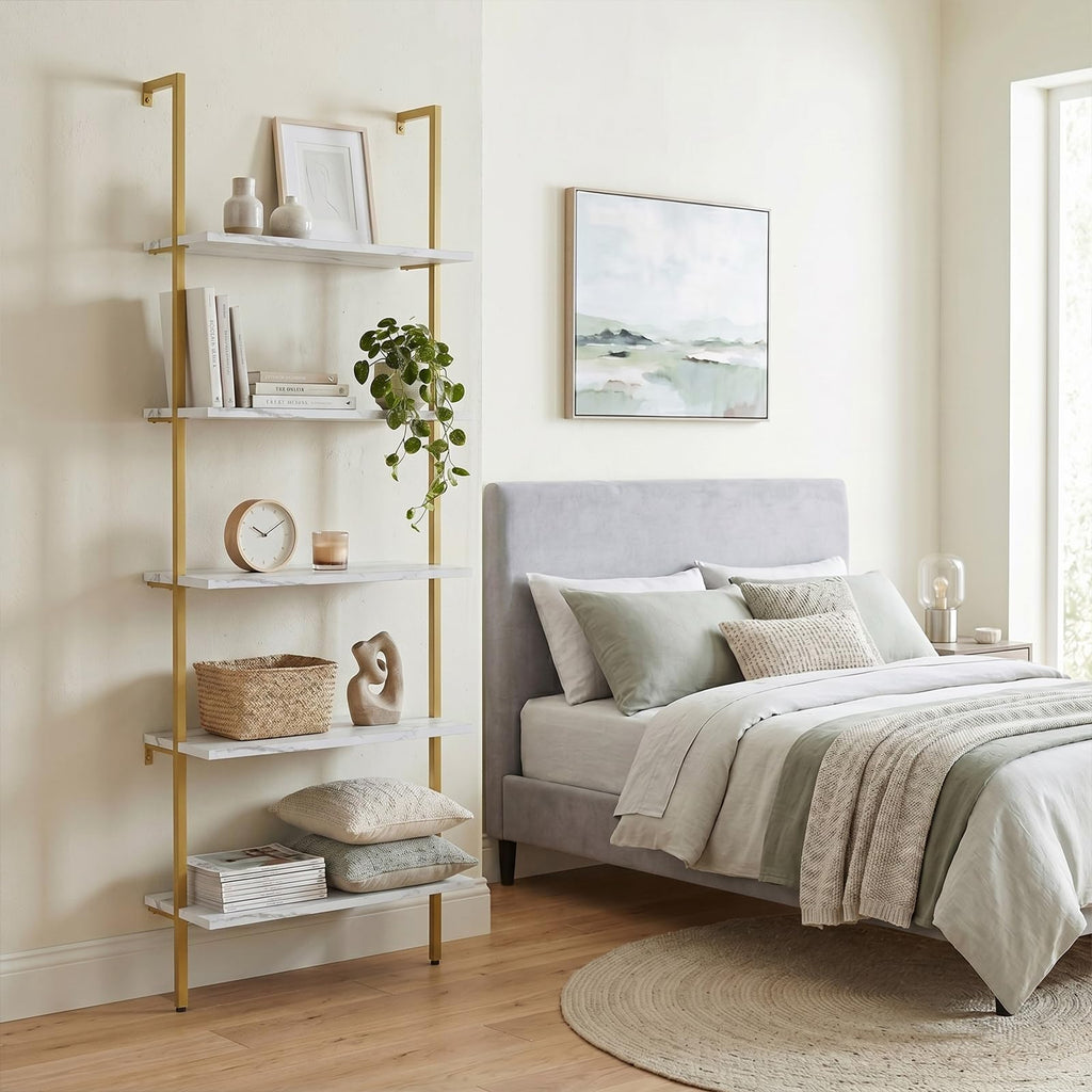 White 5-Tier Ladder Bookshelf D9494