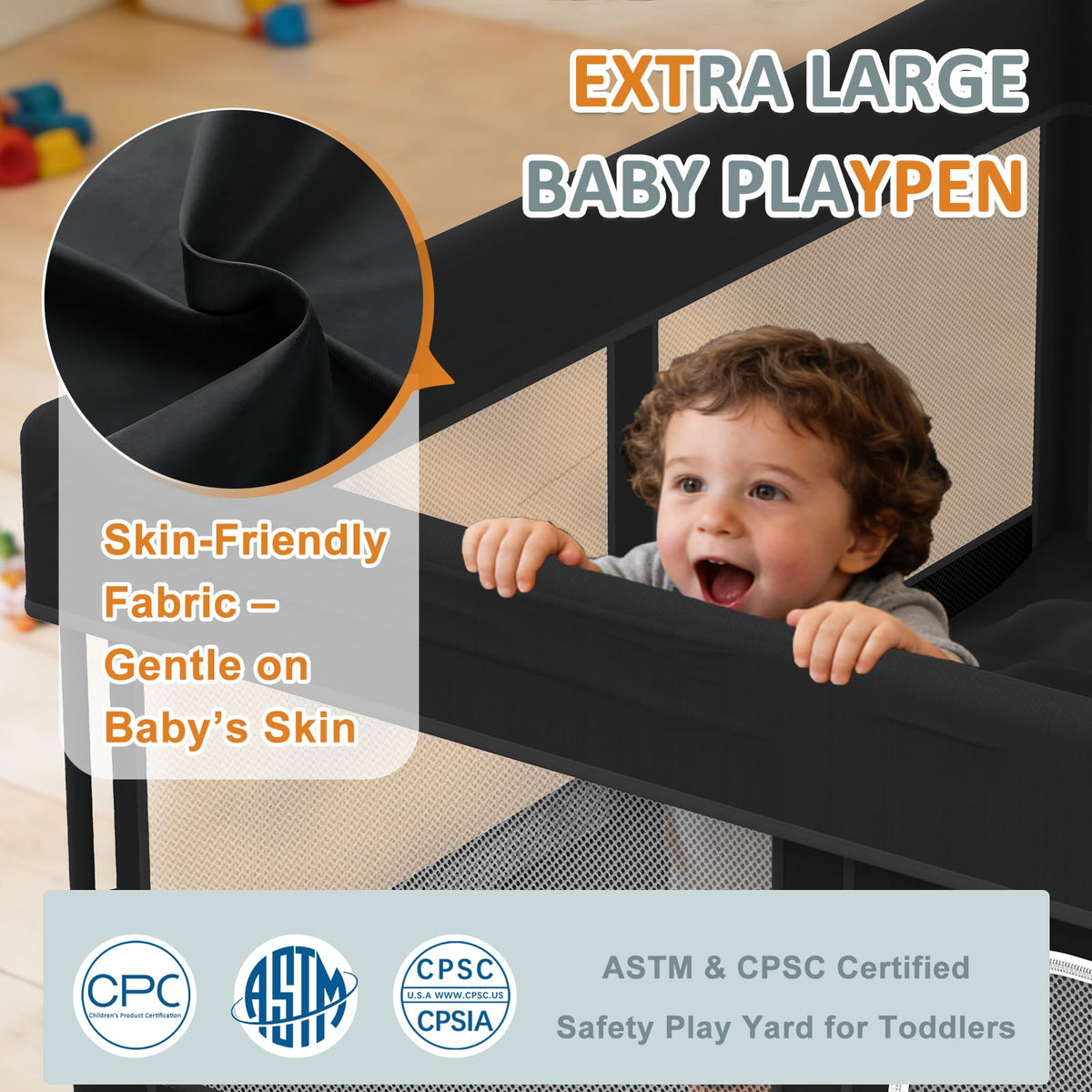 Foldable Baby Playpen, 48"×48" Play Yard with Gate, Mesh K151
