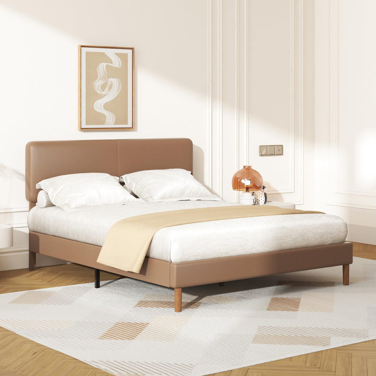 Minimalist Leather Bed Frame with Adjustable Headboard D808