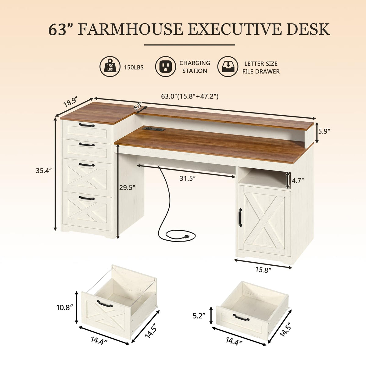 63" Computer Desk with 4 Drawers Y895