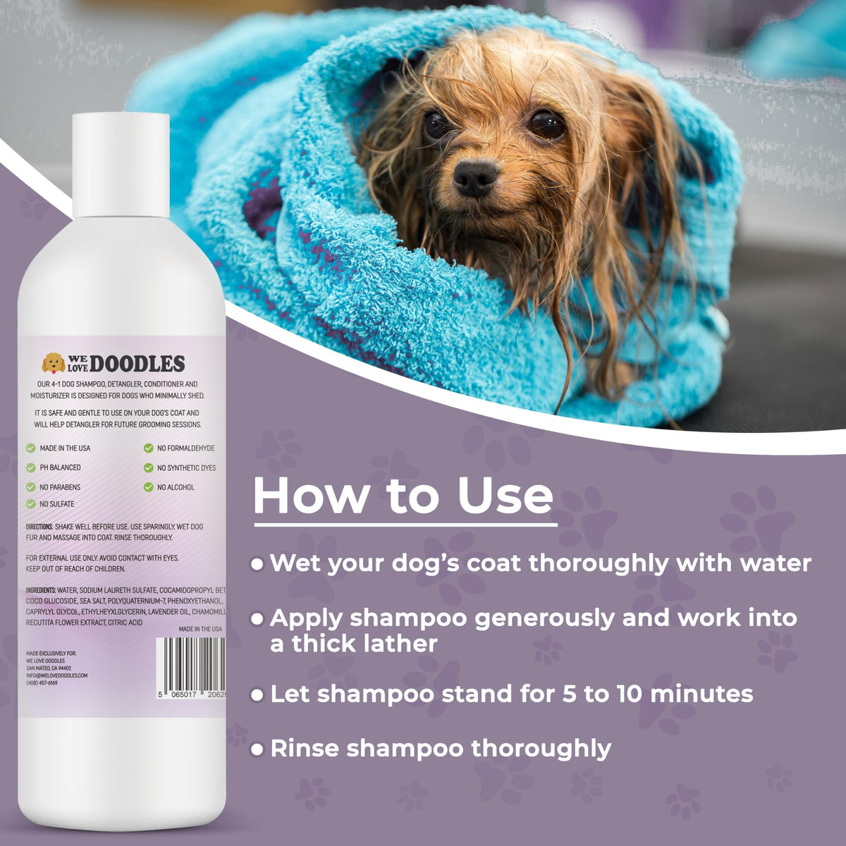 4-in-1 Dog Shampoo, Conditioner & Detangler, Lavender, 16 oz L32836