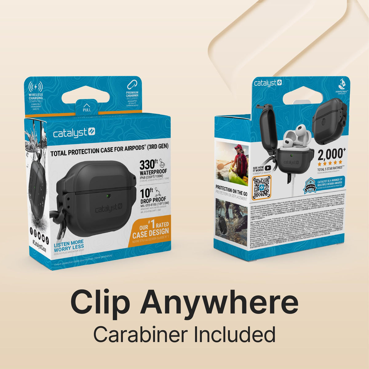 Waterproof Shockproof Protective Case for AirPods 3rd Generation with Carabiner B14586