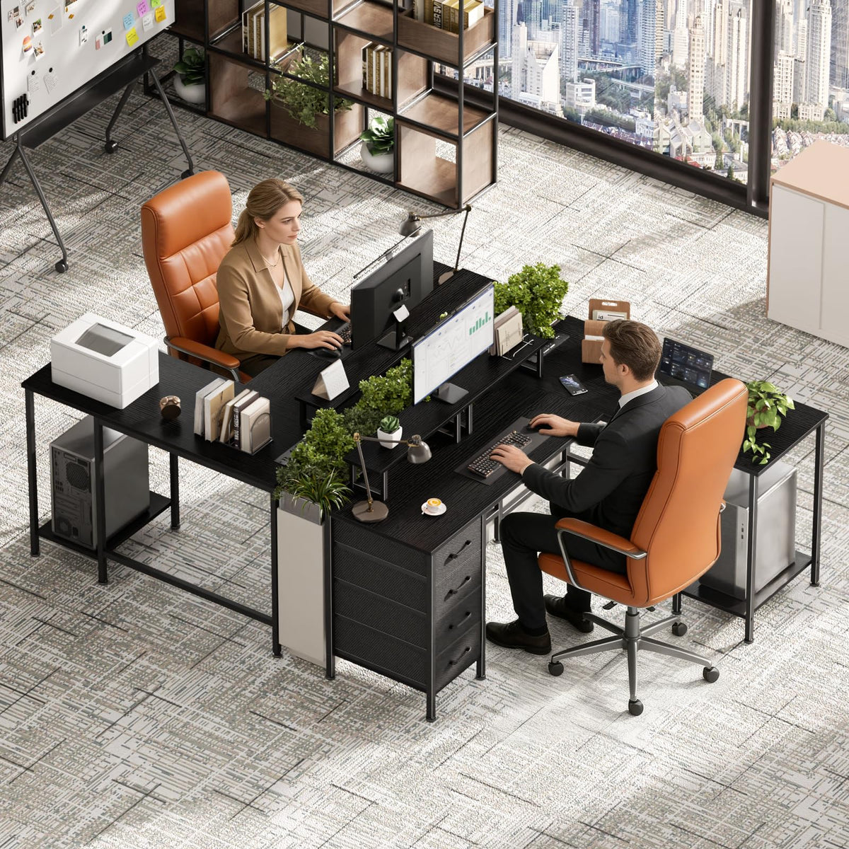 59 inch L Shaped Computer Desk with Power Outlets S4662