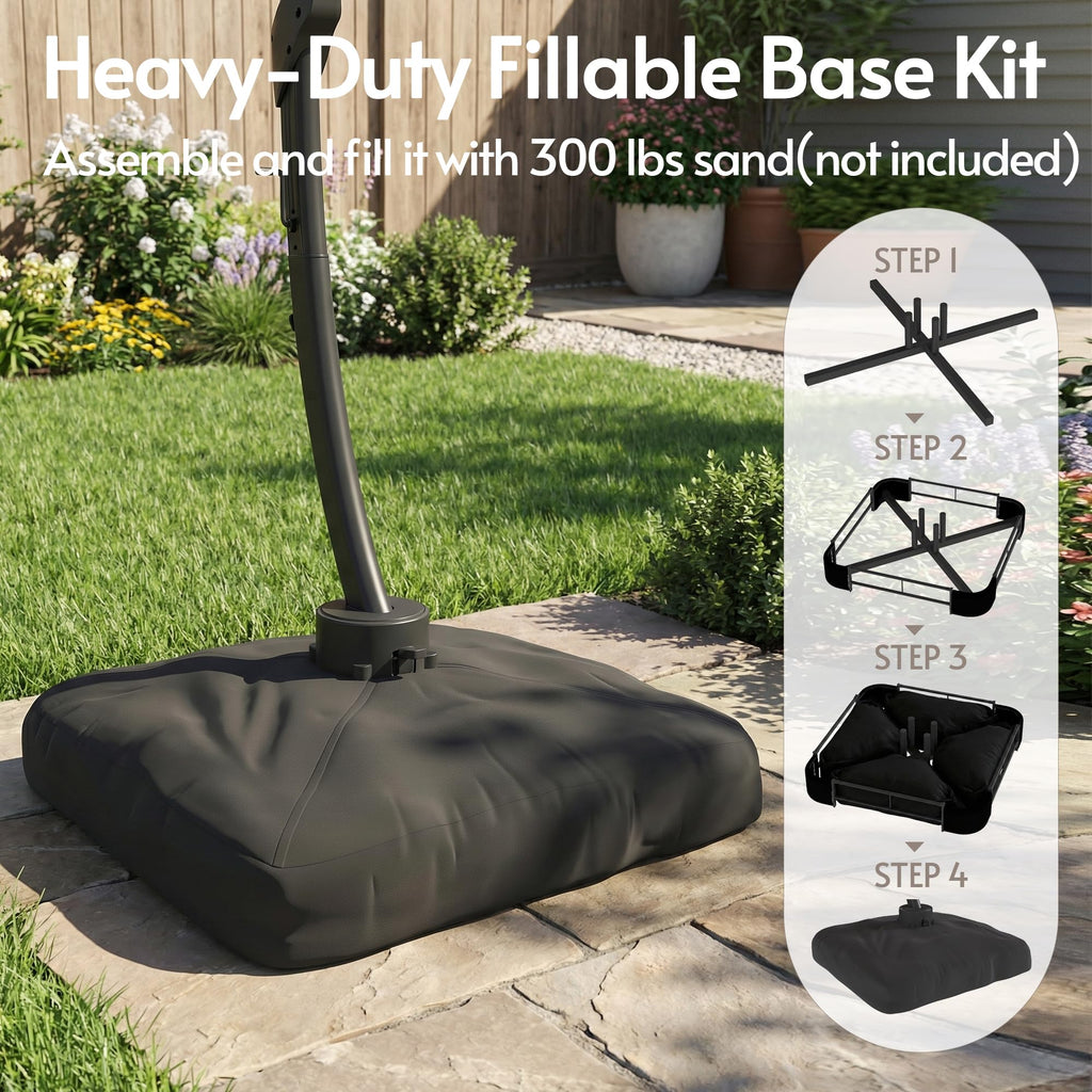 11x11ft Solar Powered Led Cantilever Umbrella with Base O892927