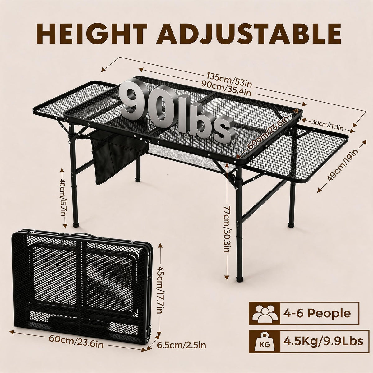 Folding Camping Table with 2 Wing Panels Q818