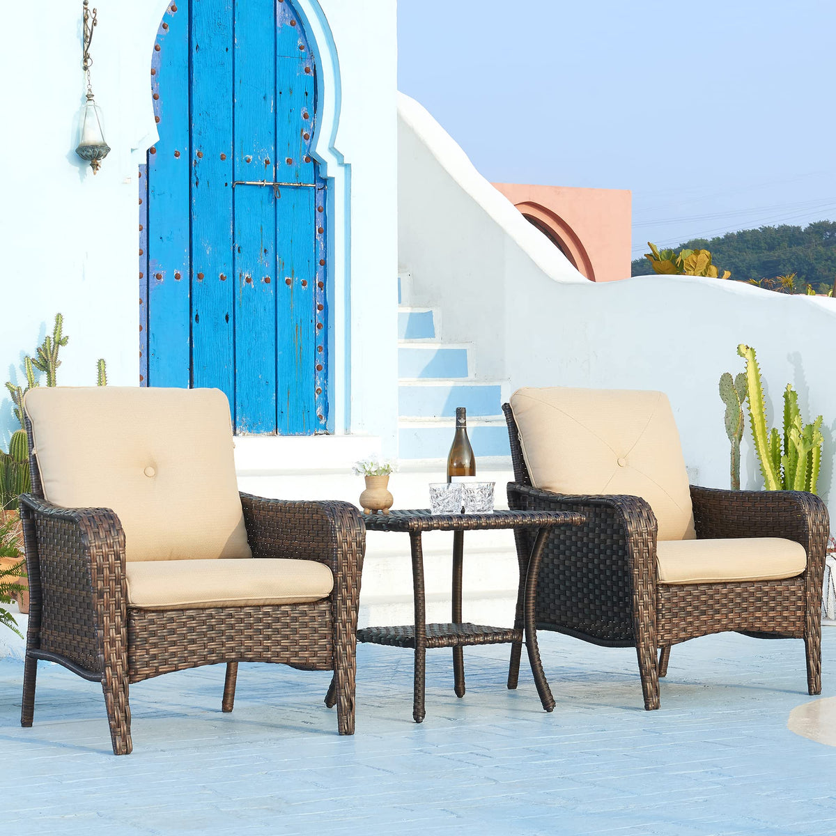 Brown Wicker Rattan 2-Tier Outdoor Coffee Table W992135
