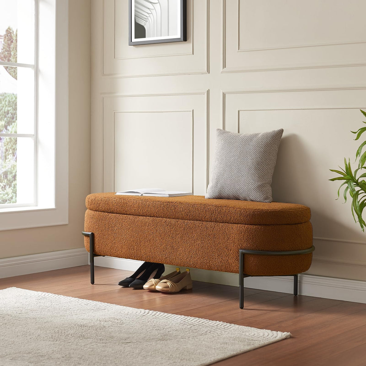 52 Inch Sherpa Storage Ottoman Bench G617331