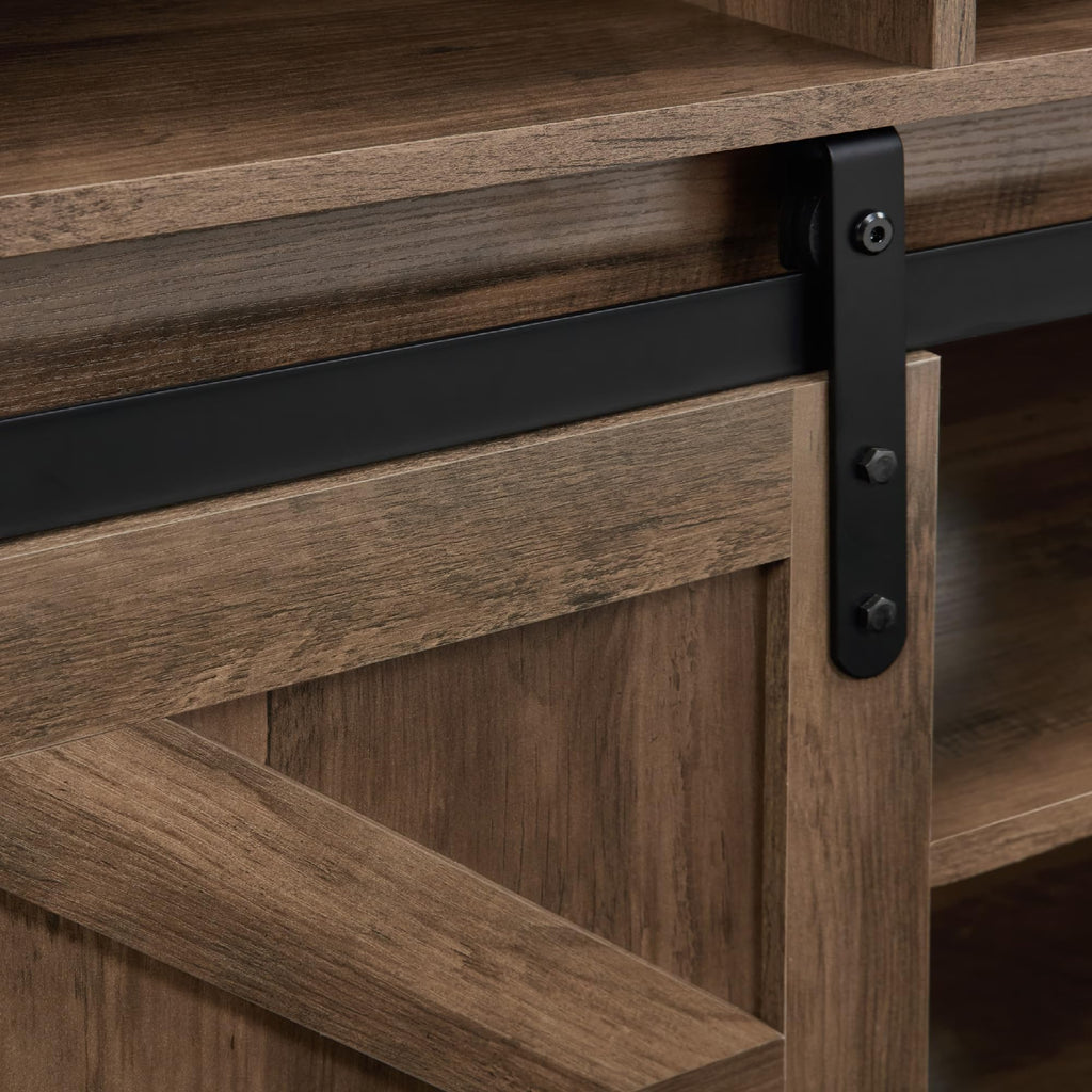 Farmhouse Wood TV Stand with Sliding Barn Doors C50331