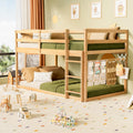 Twin Over Twin Low Bunk Bed with Ladder and Guardrails I8271