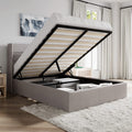 Queen Size Lift Up Hydraulic Storage Bed Frame Light Beige Y3905
