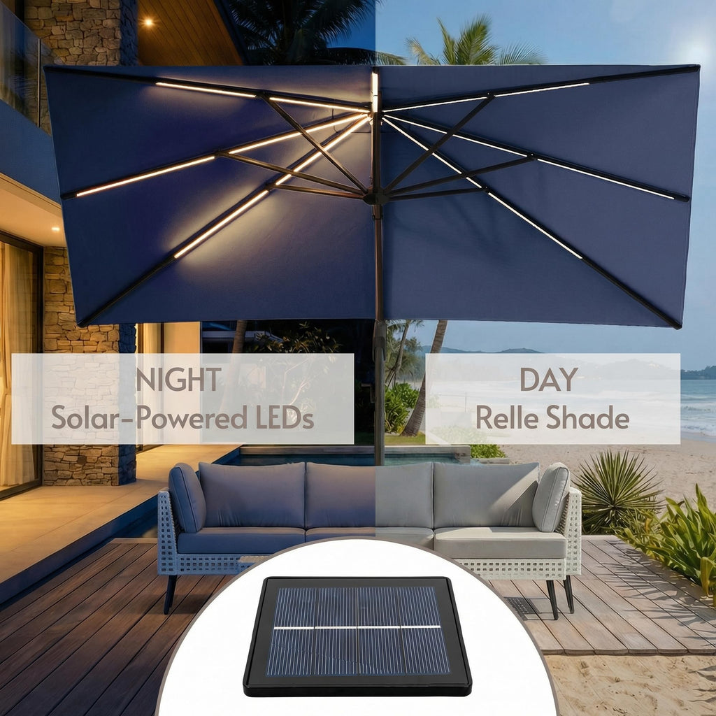 11x11ft Solar Powered Led Cantilever Umbrella with Base O892927