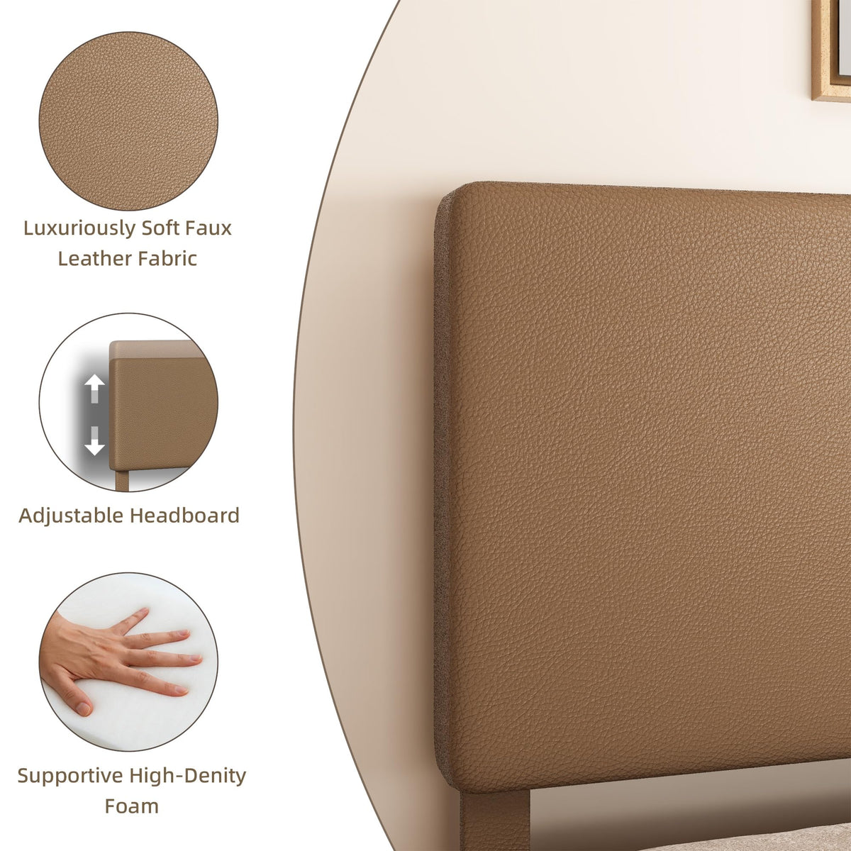 Minimalist Leather Bed Frame with Adjustable Headboard D808