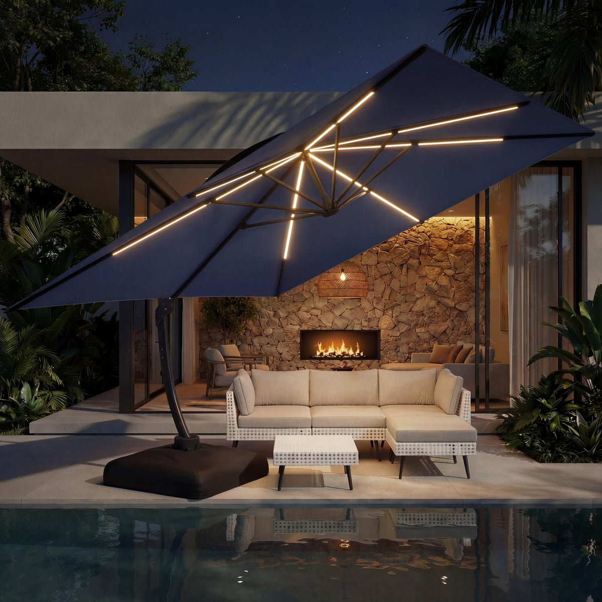 11x11ft Solar Powered Led Cantilever Umbrella with Base O892927
