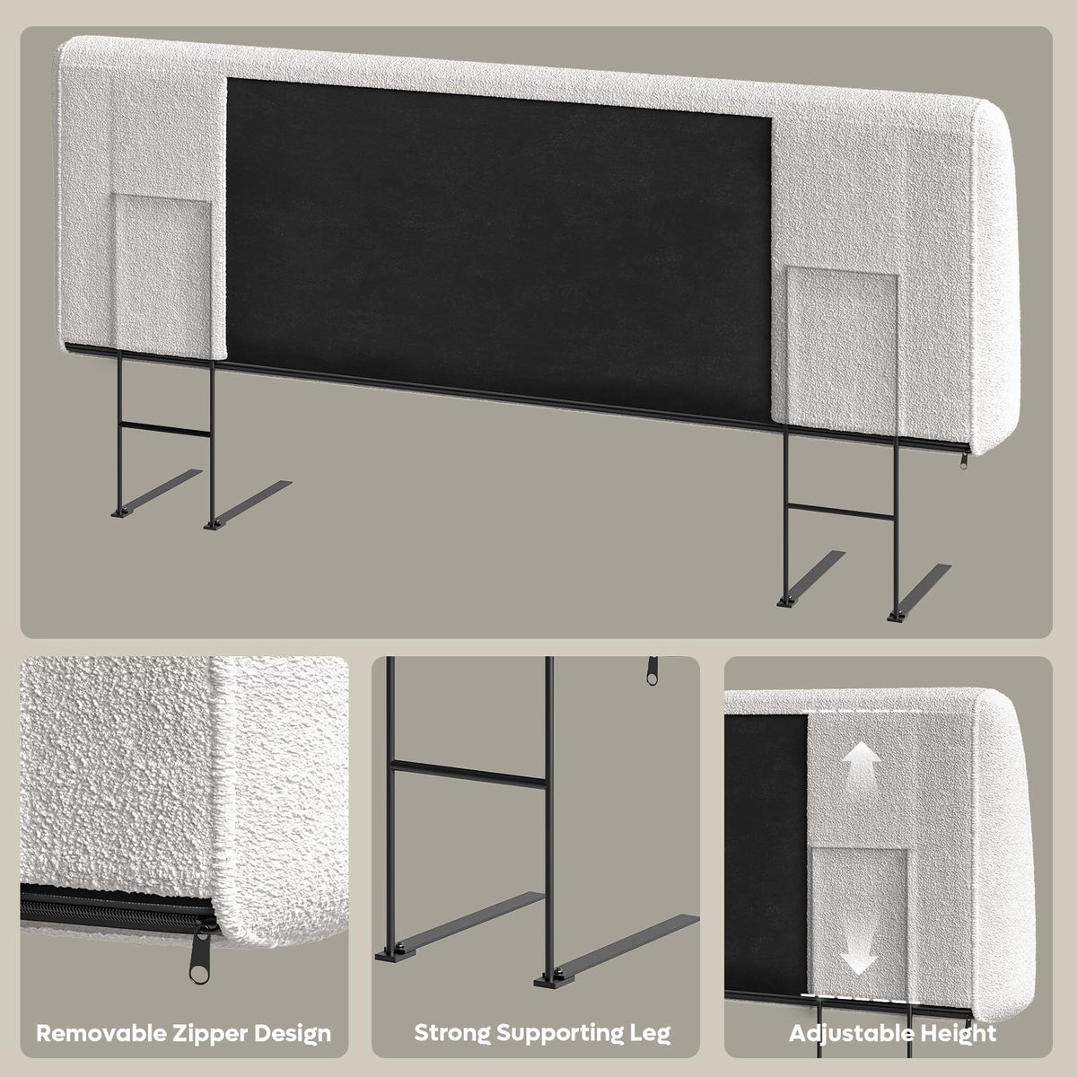 4.7" Upholstered Queen Size Headboard Teddy Velvet Beige O6768