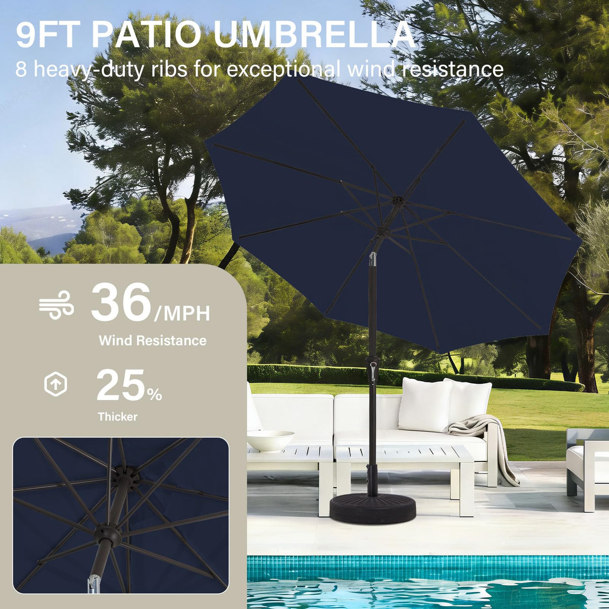 9ft Patio Umbrella with Push Button Tilt and Crank Y81308