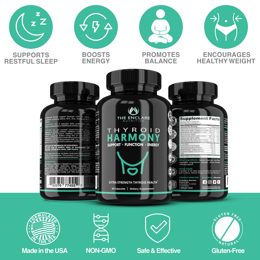 Thyroid Support Supplement with Iodine, Ashwagandha, Zinc, Selenium, Vitamin B12, Kelp, Magnesium, L Tyrosine C3116
