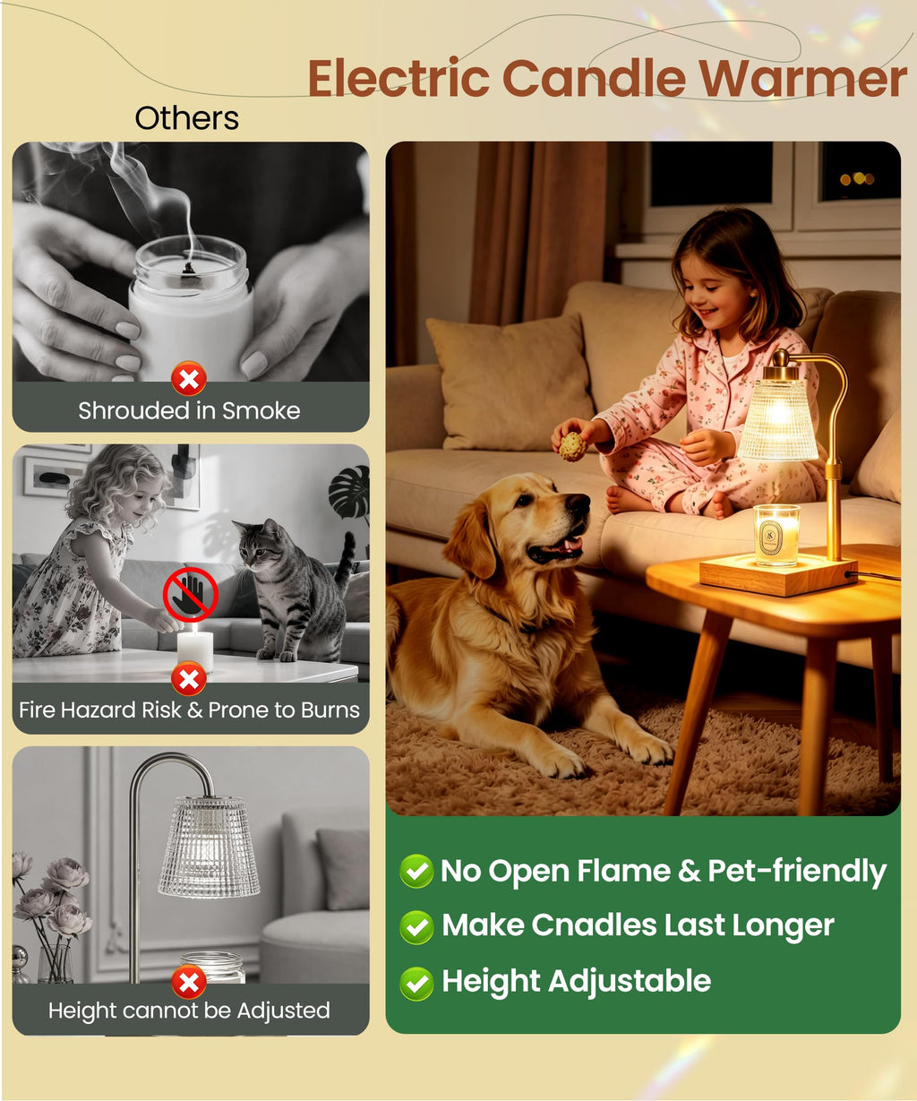 Height Adjustable Candle Warmer Lamp with Timer, 3 Dimmable I272079