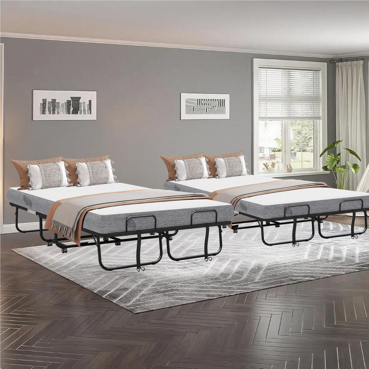 Folding Bed with Mattress Full Size 75 X 54 inch Memory Foam on Wheels R20959
