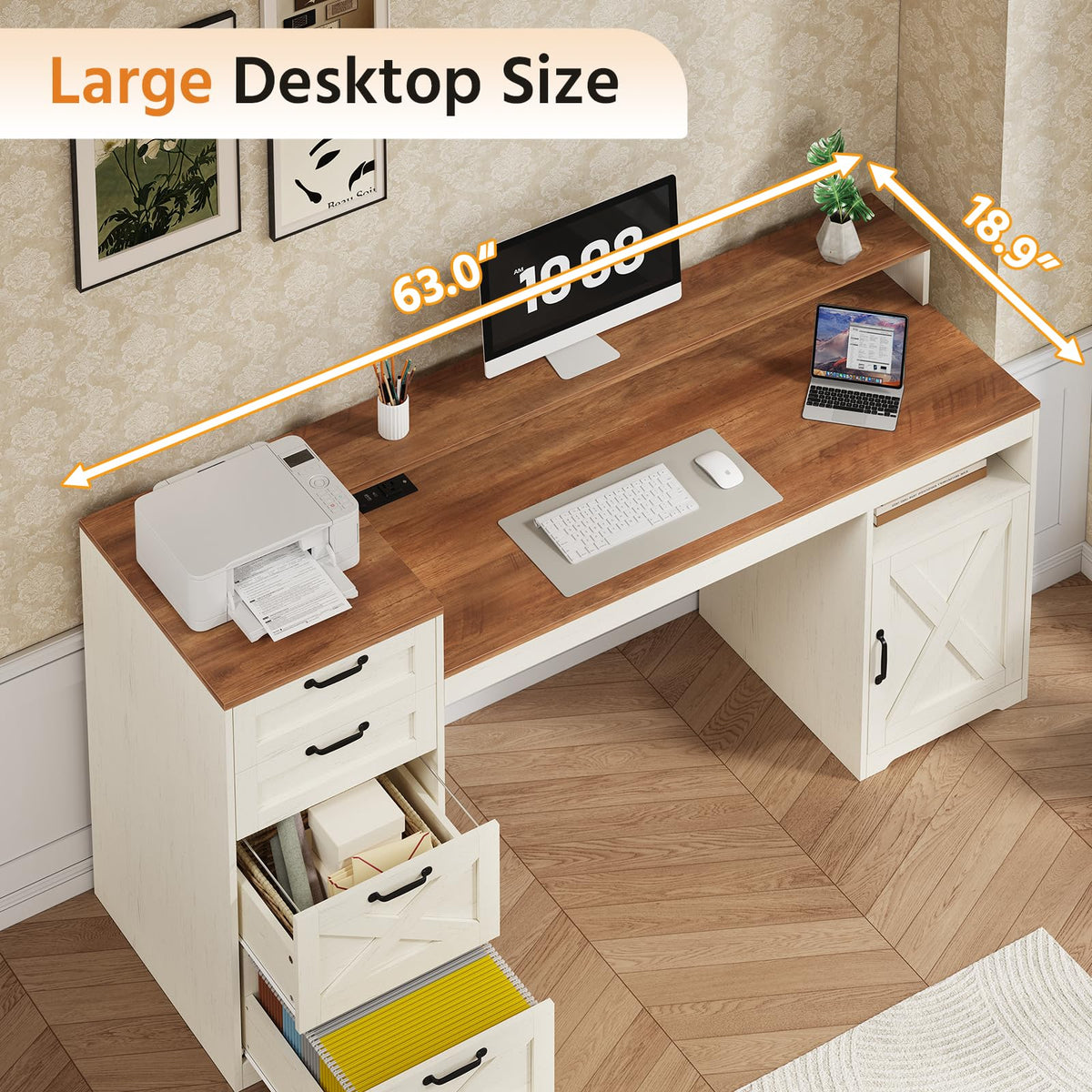 63" Computer Desk with 4 Drawers Y895