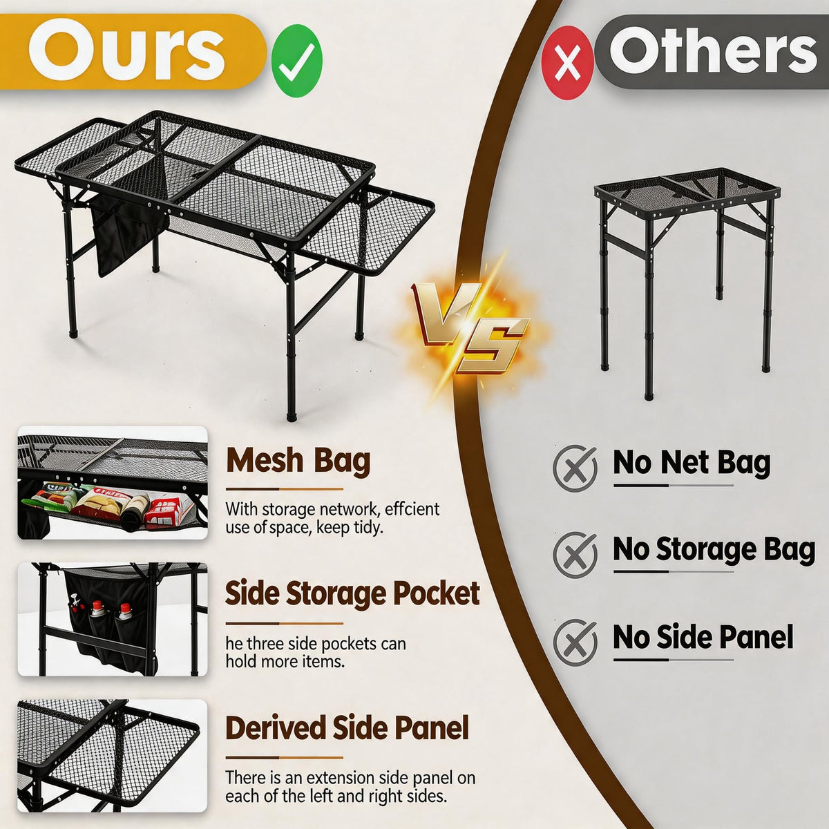 Folding Camping Table with 2 Wing Panels Q818