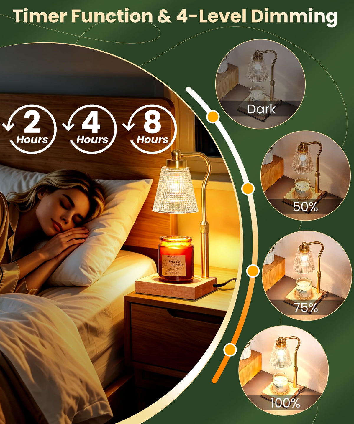Height Adjustable Candle Warmer Lamp with Timer, 3 Dimmable I272079