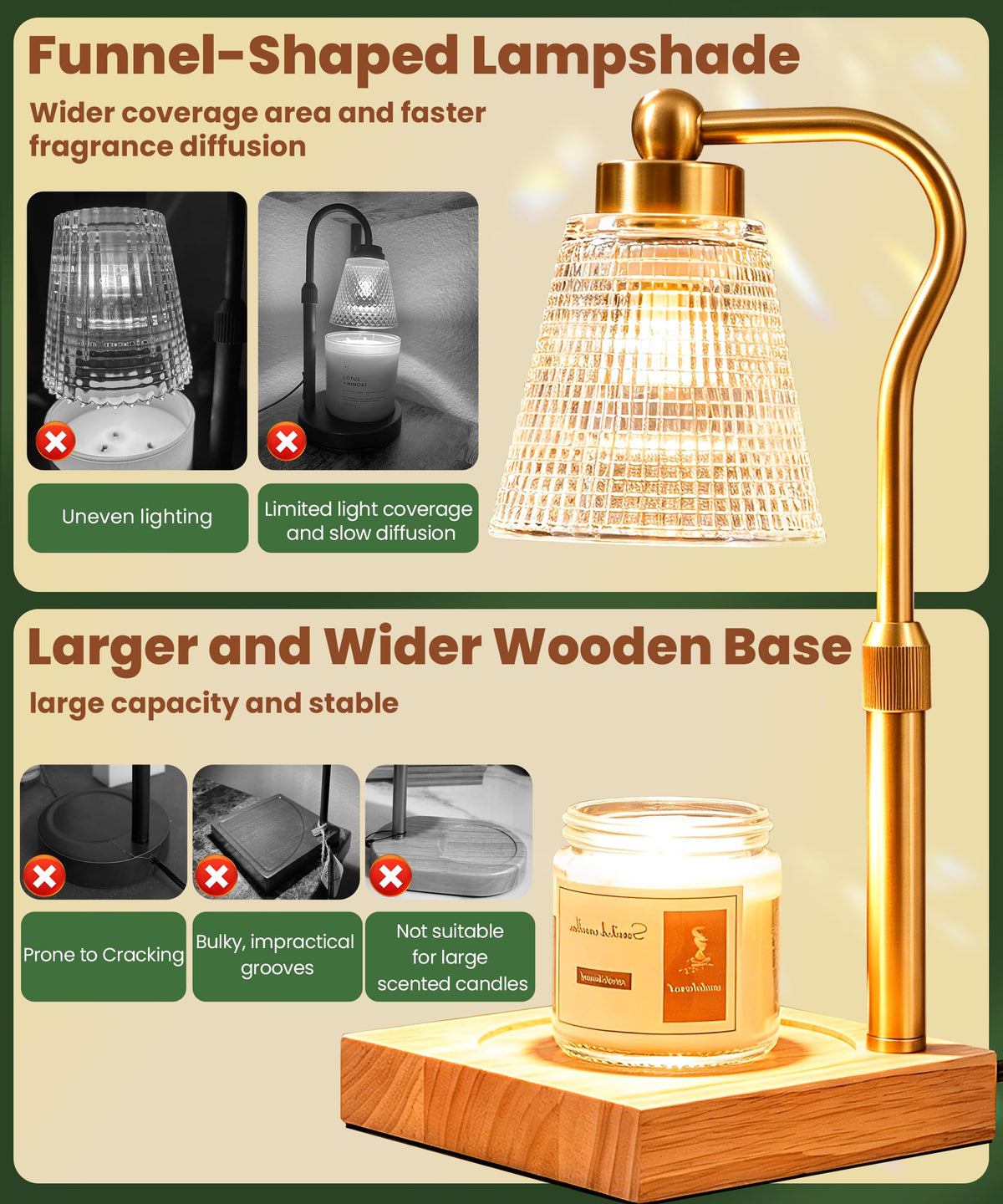 Height Adjustable Candle Warmer Lamp with Timer, 3 Dimmable I272079