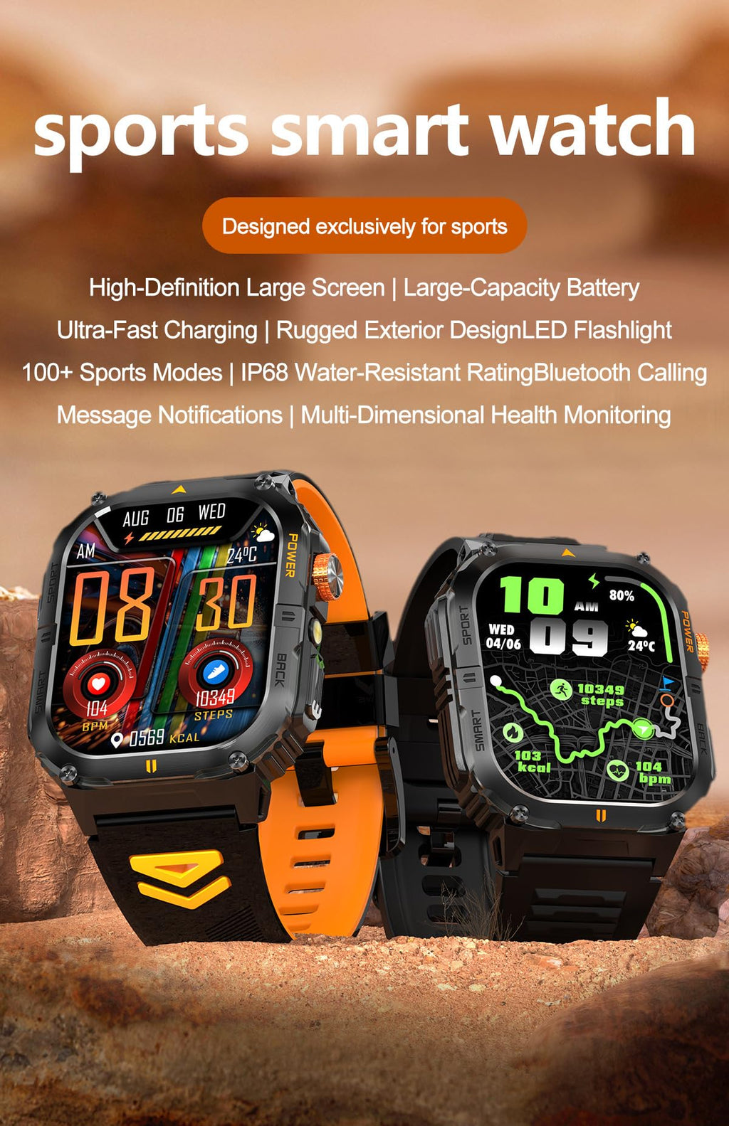 Military Smart Watch with Bluetooth Calling, Heart Rate Monitor, Sleep Tracking, Camouflage Green C9952