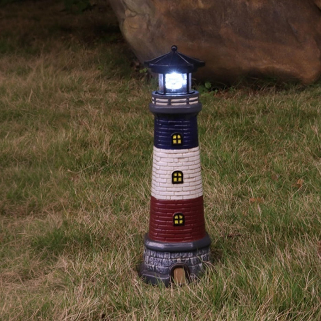 15" Tall Waterproof Resin Lighthouse Lamp with 360° Rotating LED V7826