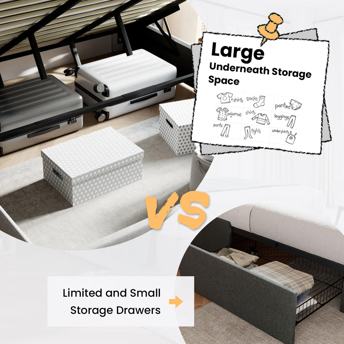 Queen Size Lift Up Hydraulic Storage Bed Frame Light Beige Y3905