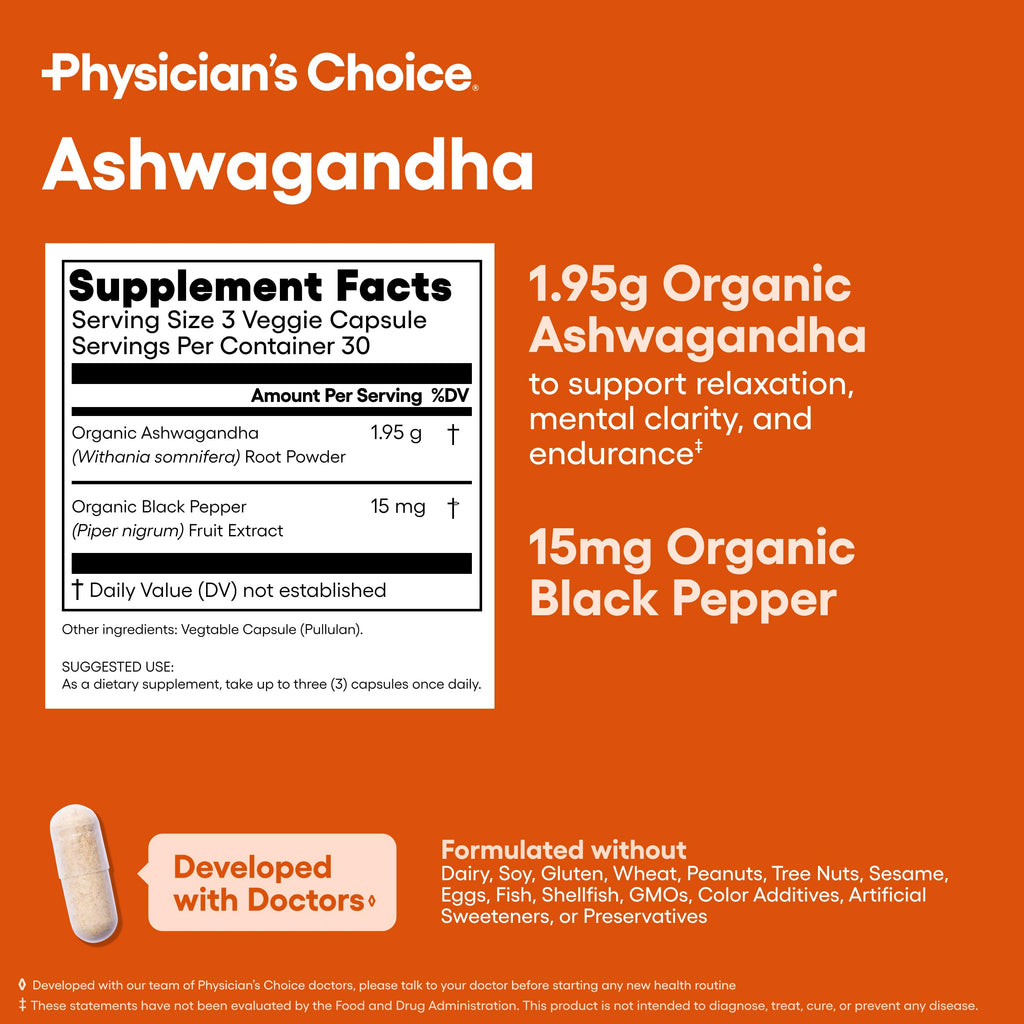Organic Ashwagandha Root Powder 1950mg 90 Veggie Capsules G39638