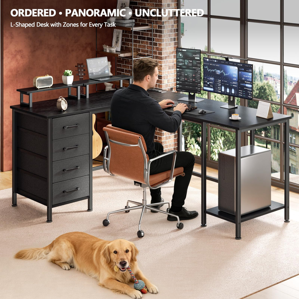 59 inch L Shaped Computer Desk with Power Outlets S4662