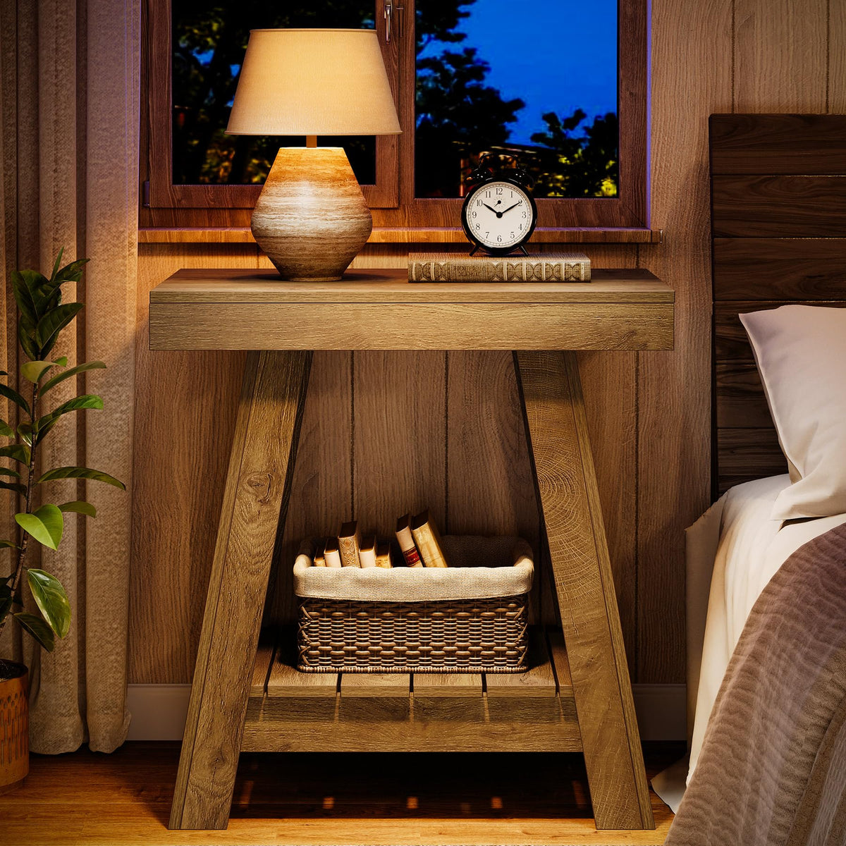 2-Tier Wooden End Table with Storage J6975