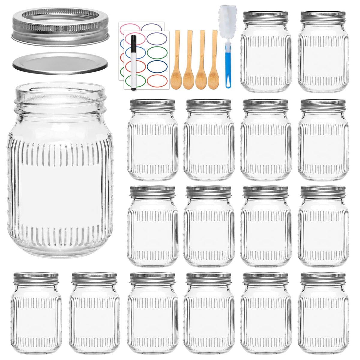 16 Pack 16 oz Mason Jars with Lids C289857