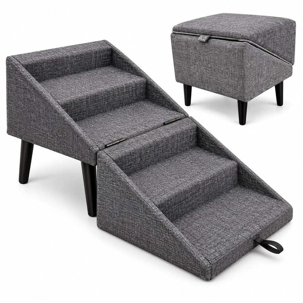 Foldable Dog Stairs Ottoman 2 in 1 Pet Steps with Storage B465