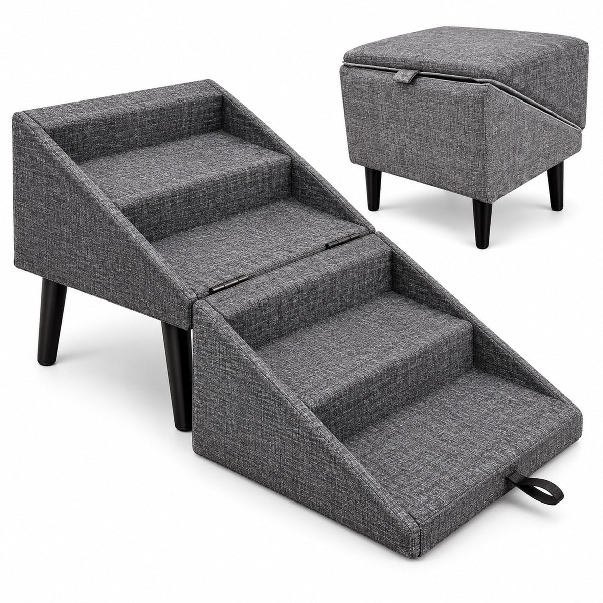 Foldable Dog Stairs Ottoman 2 in 1 Pet Steps with Storage B465