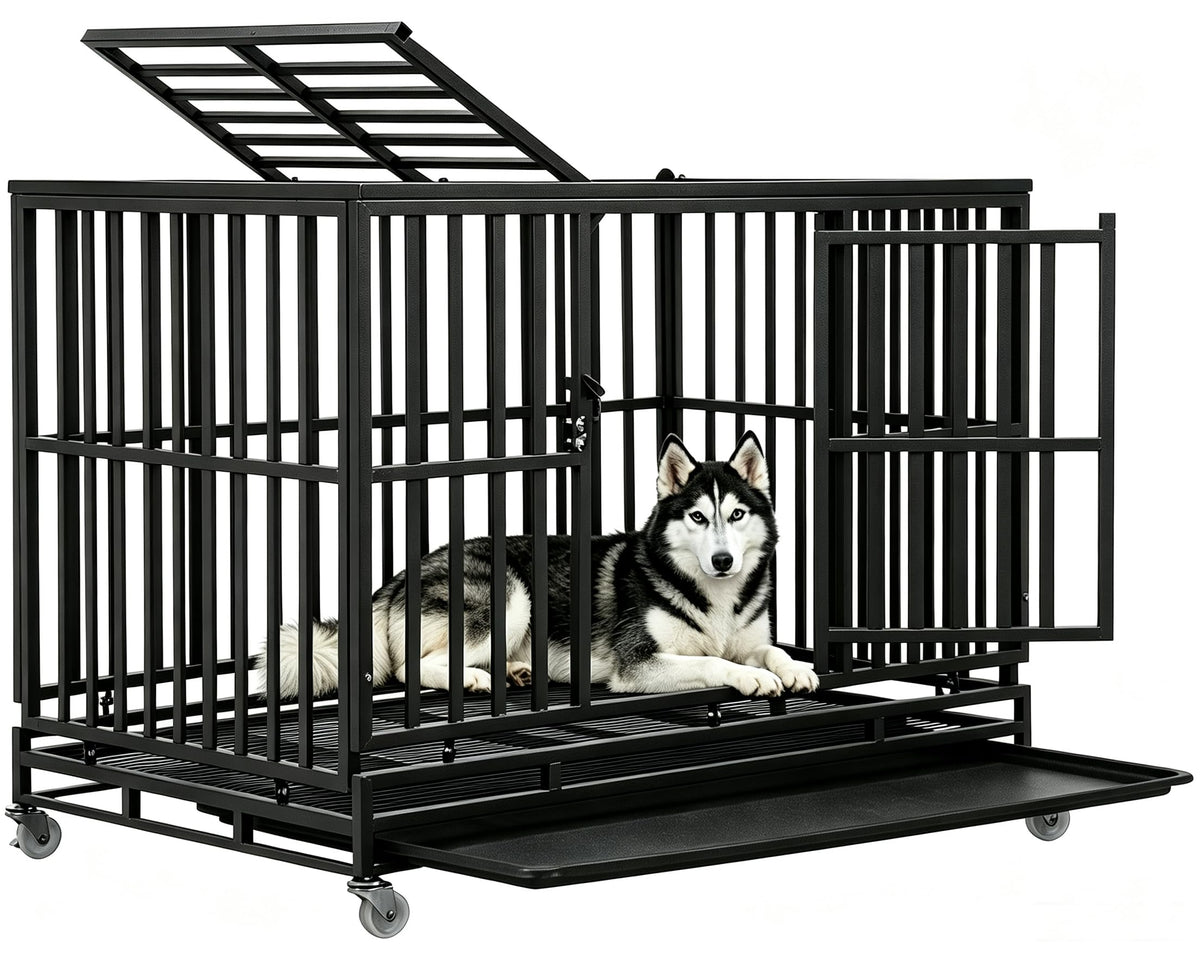 48 Inch Heavy Duty Metal Dog Crate with Double Door R2441
