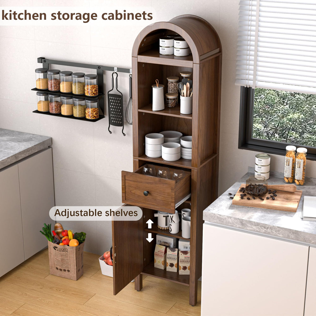 64" Tall Bathroom Storage Cabinet with Adjustable Shelves L372677
