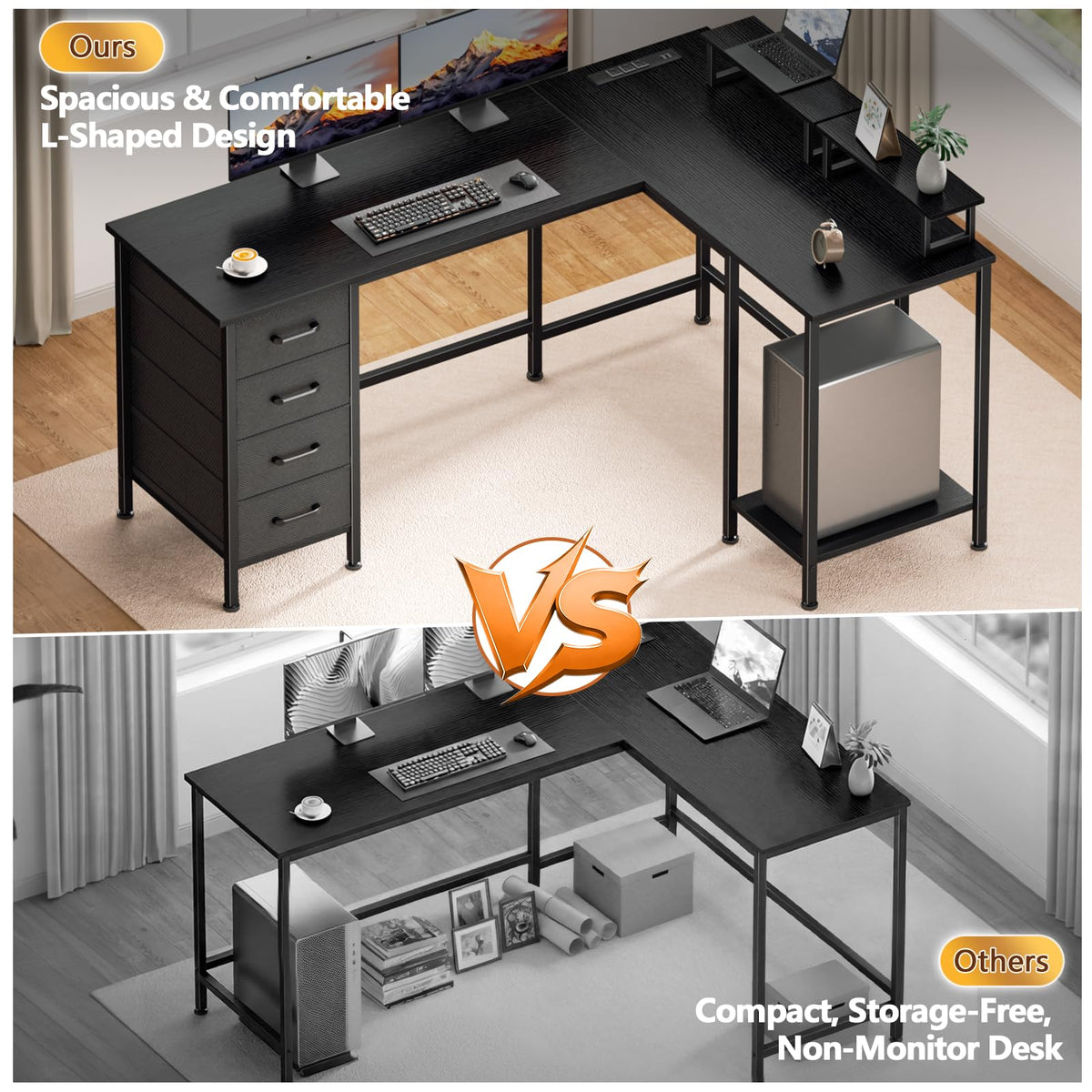 59 inch L Shaped Computer Desk with Power Outlets S4662