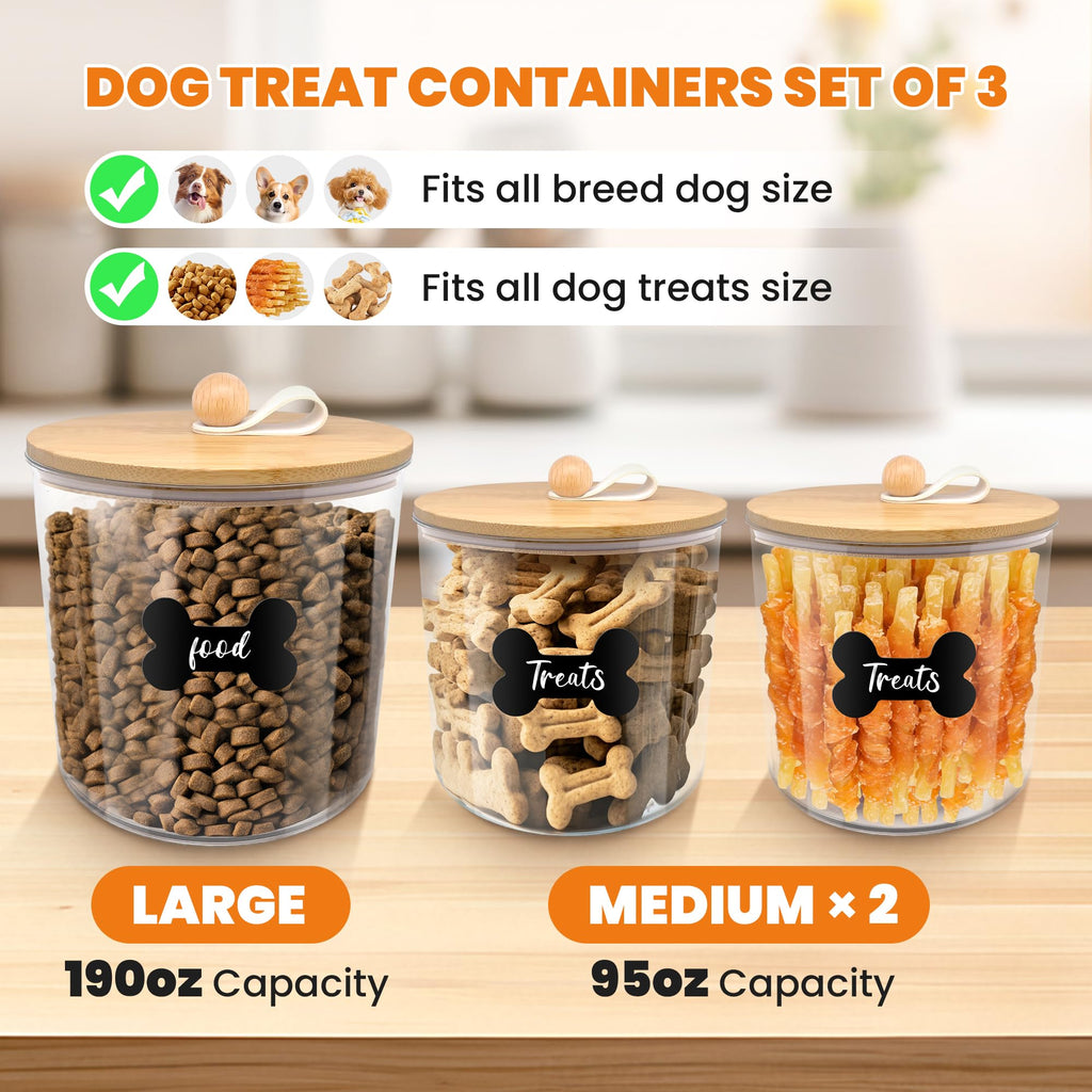 3 Pack Airtight Dog Food Storage Container with Bamboo Lids D83991