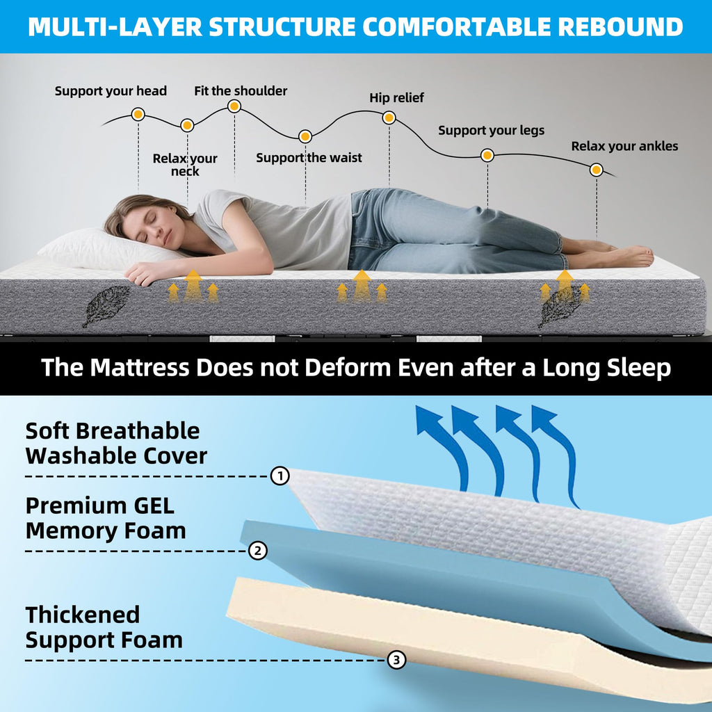 Folding Bed with Mattress Full Size 75 X 54 inch Memory Foam on Wheels R20959