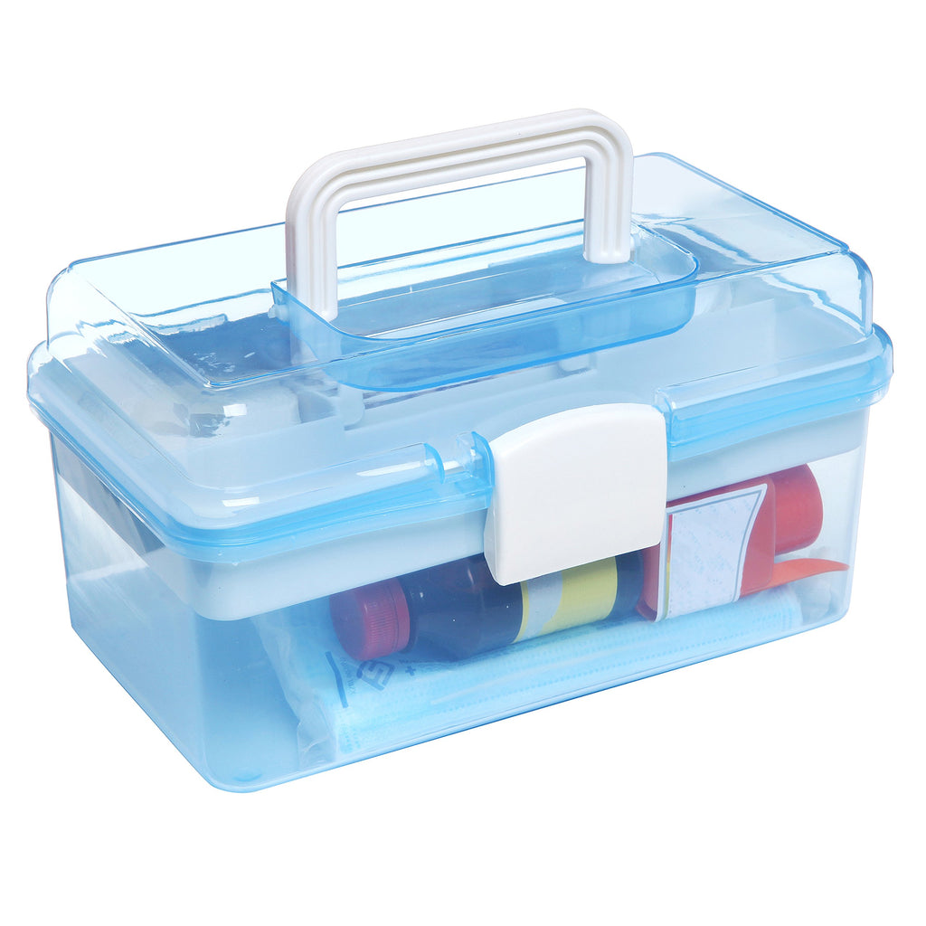 10 Inch Blue Plastic Storage Box with Removable Tray G41655