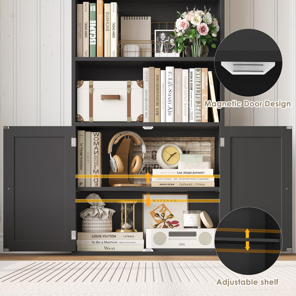 82" Tall Black Bookcase with Doors X830759