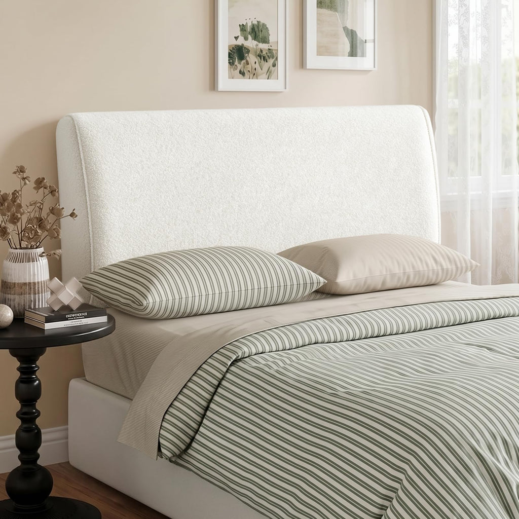 4.7" Upholstered Queen Size Headboard Teddy Velvet Beige O6768