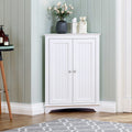 White Corner Bathroom Cabinet with Doors and Adjustable Shelf J711