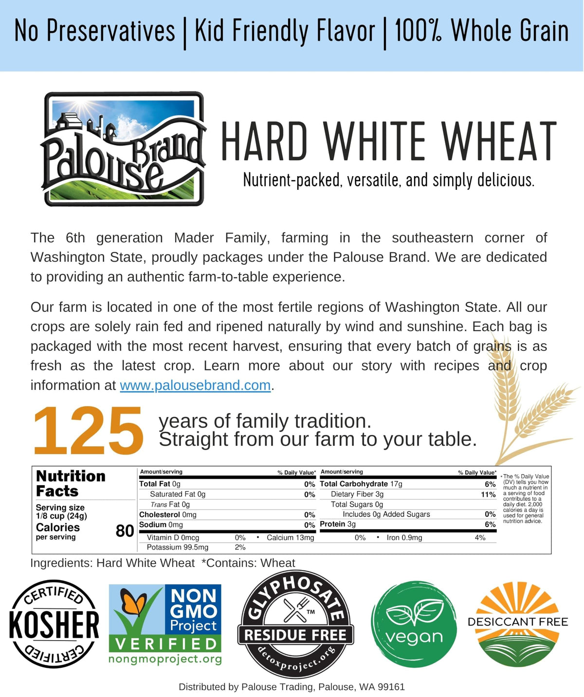 Hard White Wheat Berries 100 lbs J31174