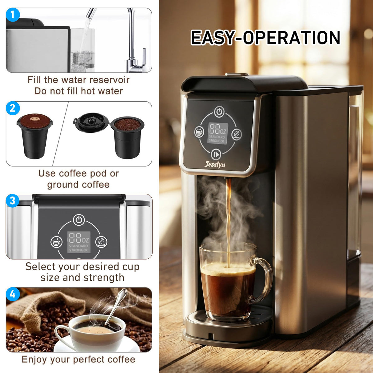 3-in-1 Single Serve Coffee Maker with 50oz Removable Water Reservoir A604776