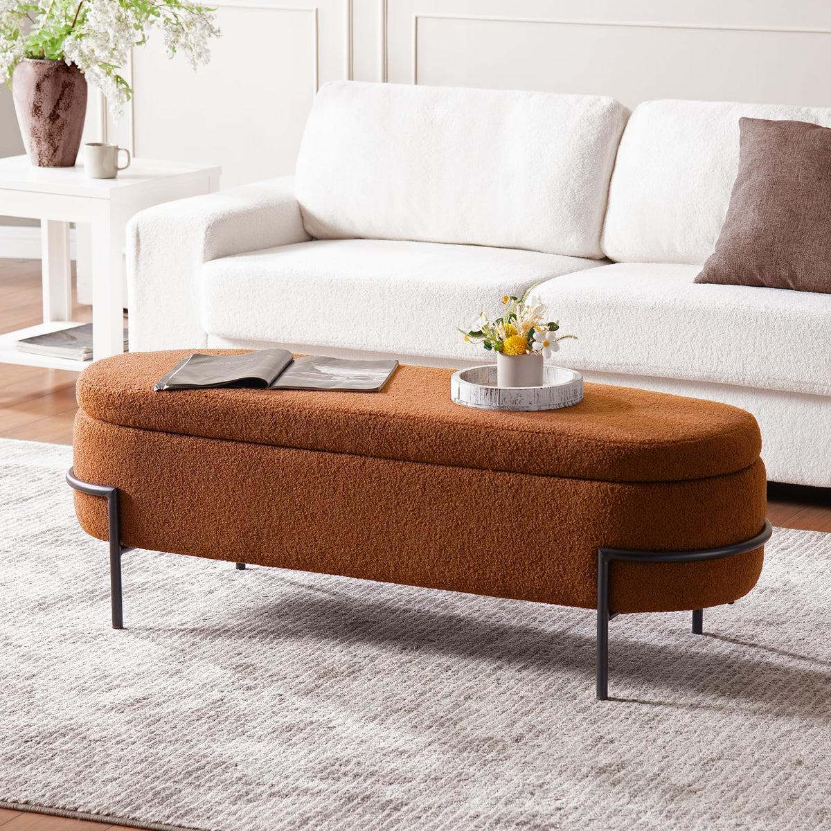 52 Inch Sherpa Storage Ottoman Bench G617331