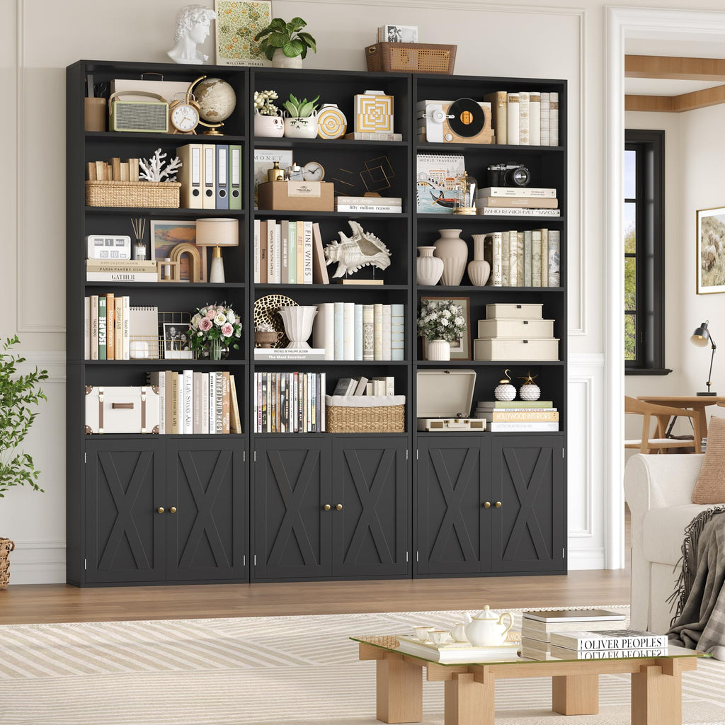 82" Tall Black Bookcase with Doors X830759