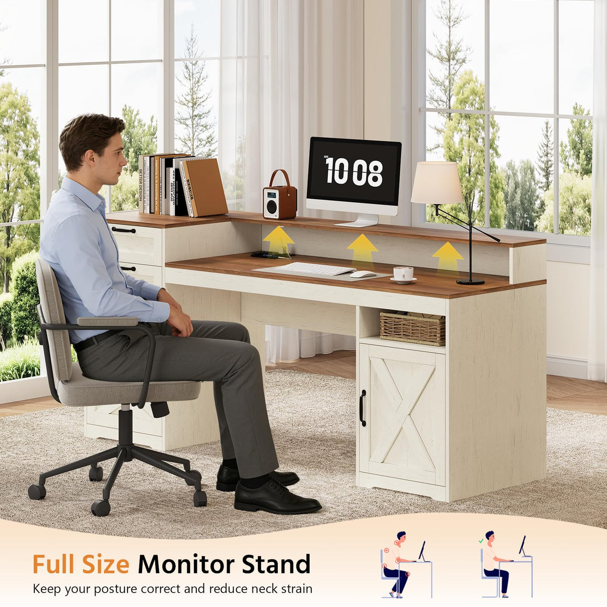 63" Computer Desk with 4 Drawers Y895
